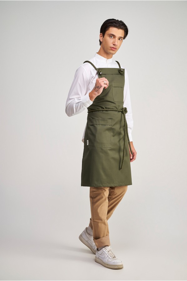 Ολόσωμη Ποδιά Modern σε χρώμα Olive με σετ αποσπώμενα Σχοινιά olive