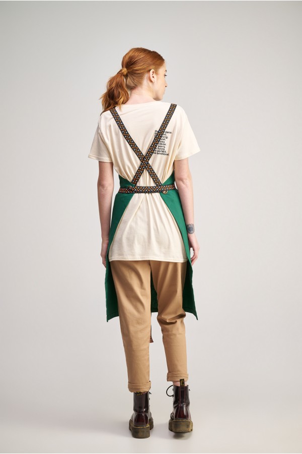 Ολόσωμη Ποδιά Modern σε χρώμα royal green , με σετ αποσπώμενα Λουριά Ethnik Orange Stripe