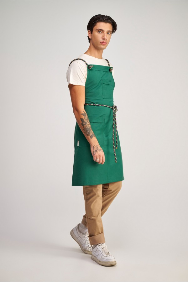 Ολόσωμη Ποδιά Modern σε χρώμα royal green , με σετ αποσπώμενα Σχοινιά check