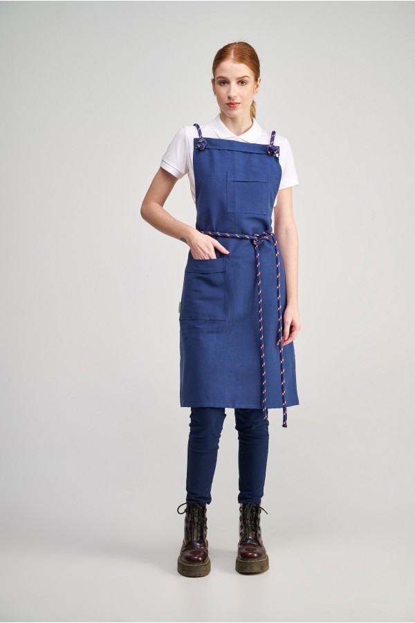 Ολόσωμη Ποδιά Modern σε χρώμα navy , με σετ αποσπώμενα Σχοινιά blue - red