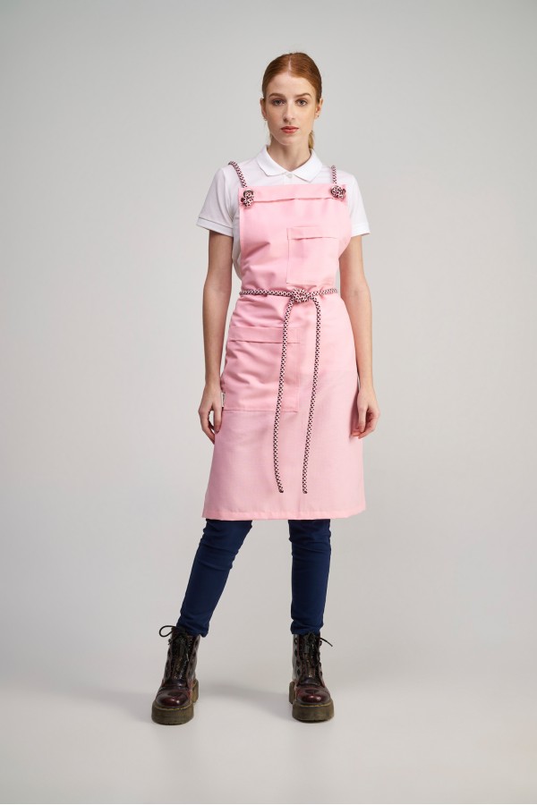 Ολόσωμη Ποδιά Modern σε χρώμα pink , με σετ αποσπώμενα Σχοινιά white-red