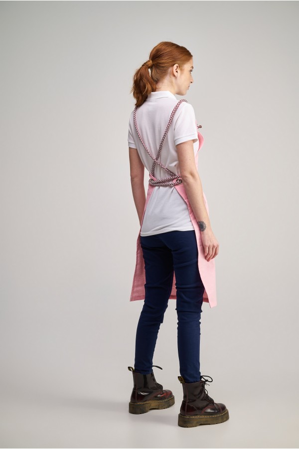 Ολόσωμη Ποδιά Modern σε χρώμα pink , με σετ αποσπώμενα Σχοινιά white-red